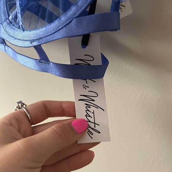 NWT WOLF & WHISTLE Claire Blue Caged Lace  Bra 32DDD - Picture 6 of 7